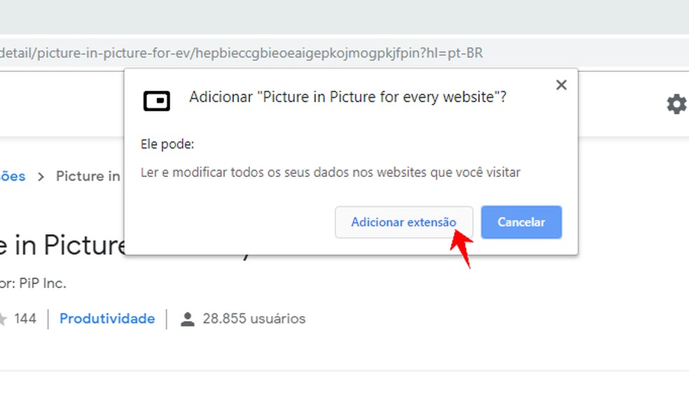 Confirm the installation to use the extension in Chrome Photo: Reproduction / Rodrigo Fernandes