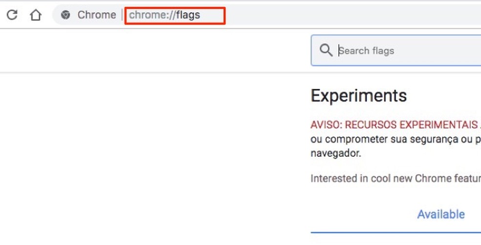 By accessing Chrome's experimental feature settings Photo: Playback / Marvin Costa