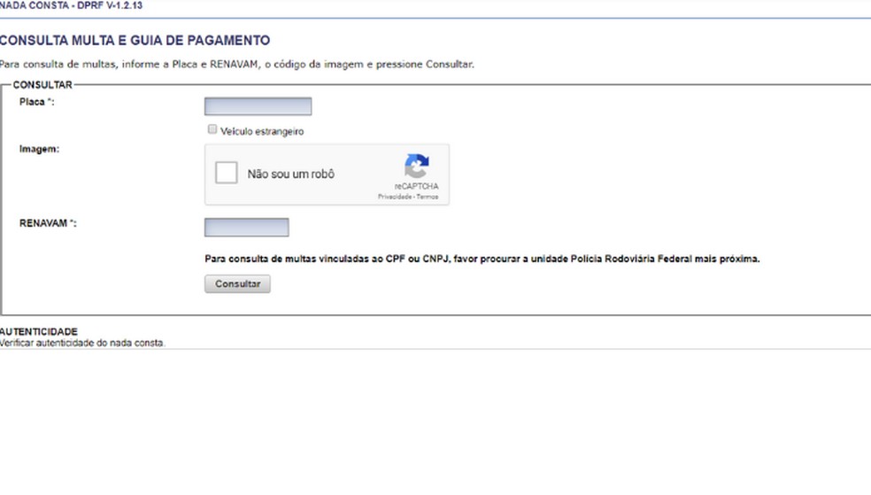 Federal Rodoviria Police website allows for the consultation of fines Photo: Reproduction / Lvia Dmaso