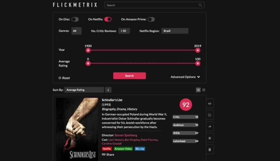 FlickMetrix site lets you search for movies and series in the Netflix catalog Photo: Playback / Marvin Costa