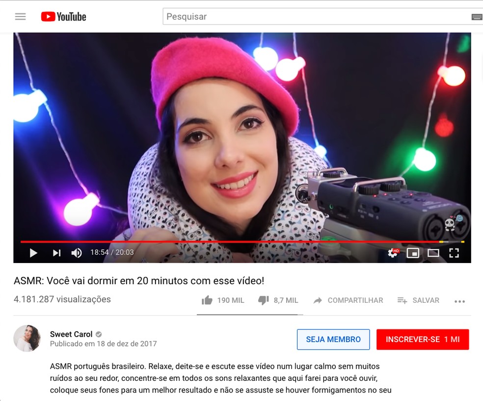 Brazilian Youtuber that makes ASMR videos has over 1 million subscribers in its channel Photo: Reproduo / dnetc