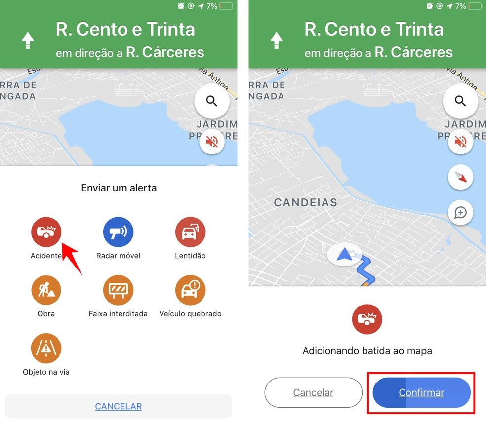 Adding a Google Maps crash alert from iPhone Photo: Reproduo / Rodrigo Fernandes