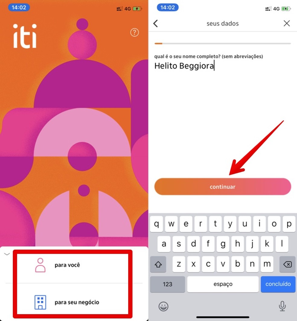 Creating an account in the iti Ita app Photo: Reproduo / Helito Beggiora