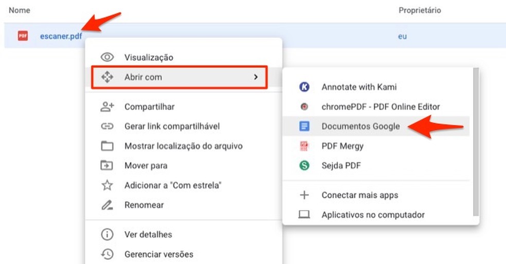 When to open a scanned PDF document in Google Docs Photo: Reproduo / Marvin Costa