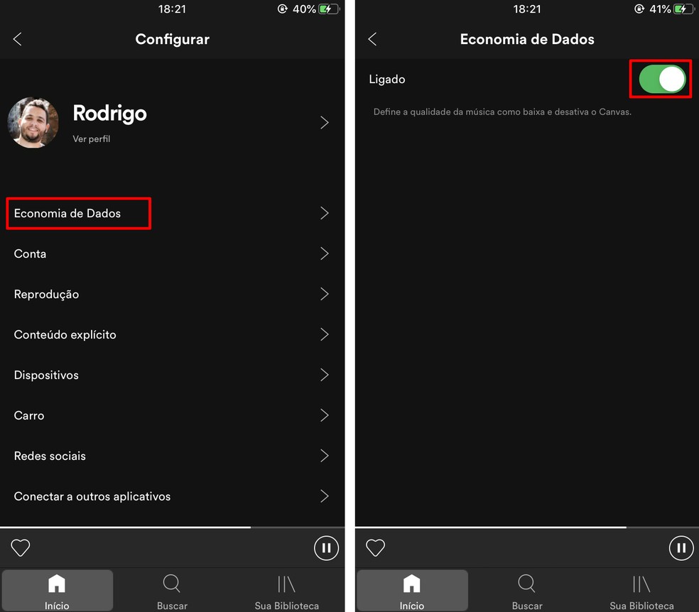 Spotify's native function helps save mobile data Photo: Playback / Rodrigo Fernandes