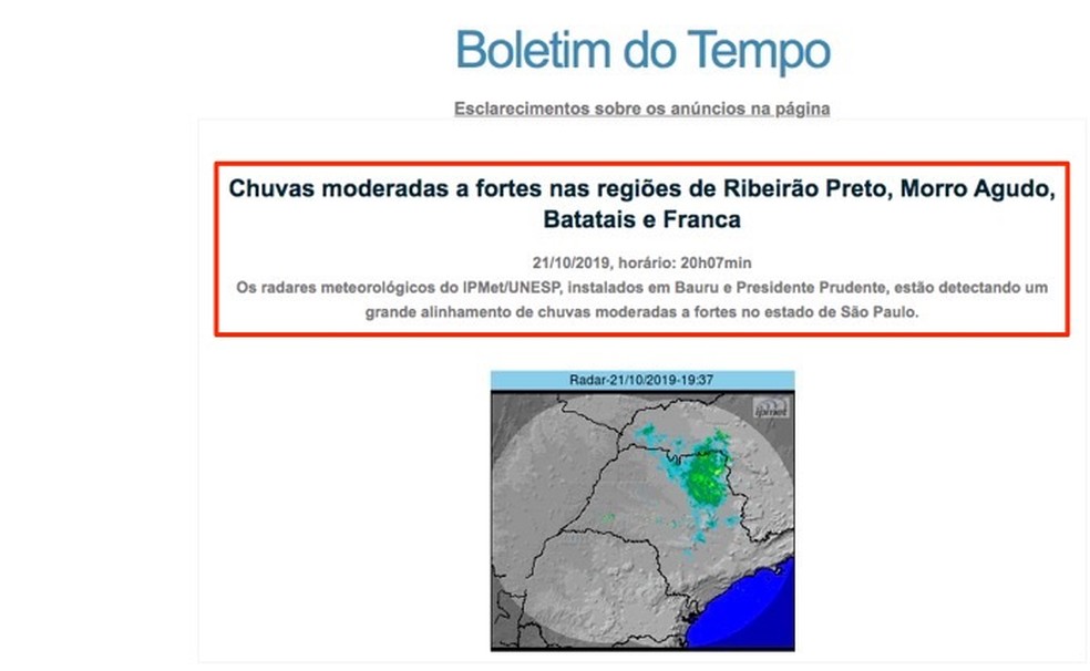 Information about the state of So Paulo on the IPMet website Photo: Reproduction / Marvin Costa
