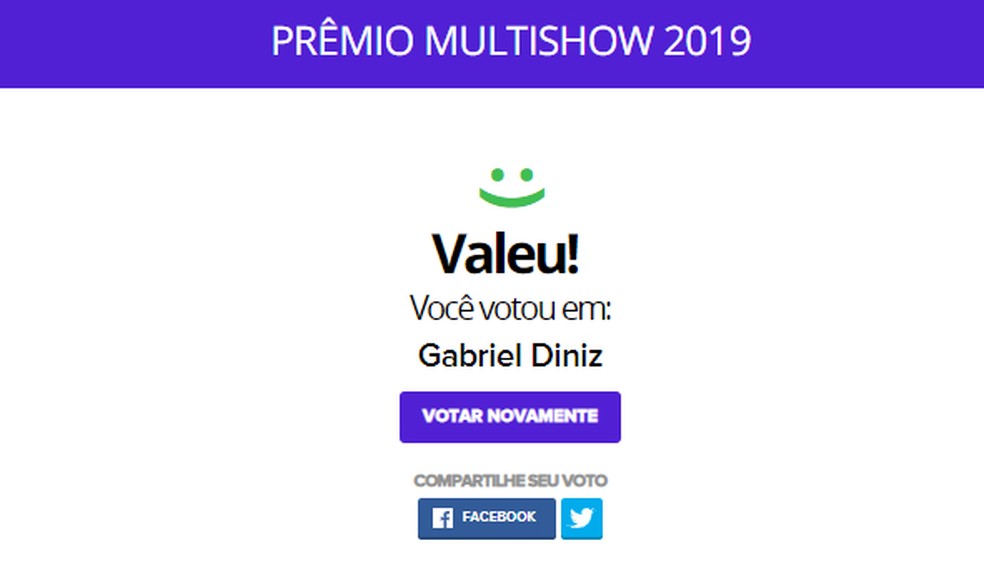 Vote as many times as you like at the Prize Multishow 2019 Photo: Reproduction / Rodrigo Fernandes