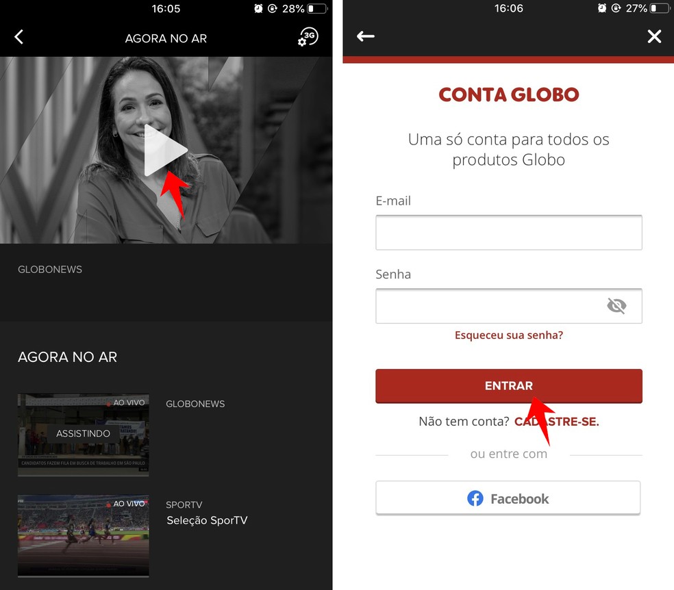 Access GloboNews Play using pay TV credentials or Globo Account Photo: Reproduo / Rodrigo Fernandes