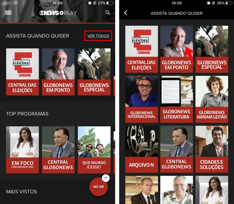 GloboNews Play also lets you watch old shows Photo: Playback / Rodrigo Fernandes