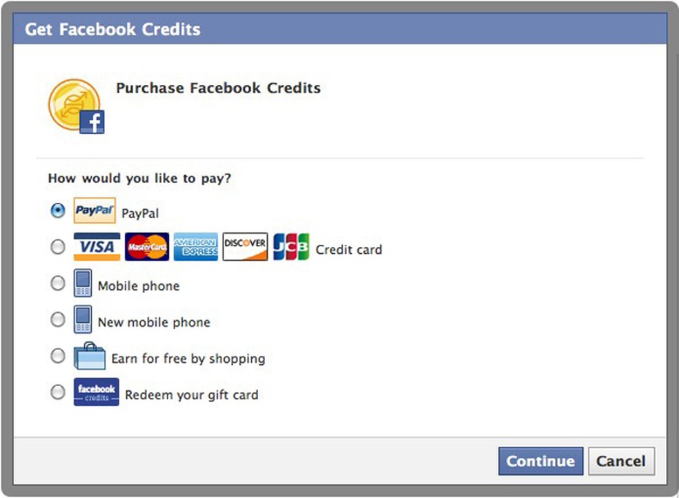 Credits was Facebook's attempt to create a virtual currency Photo: Reproduo / Mashable