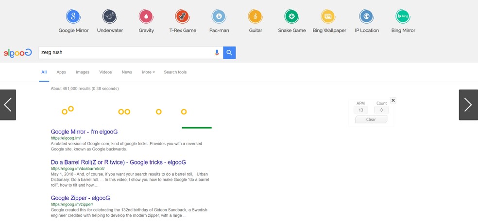 Google's Easter egg makes search page turn into Zerg Rush game Photo: Playback / Google