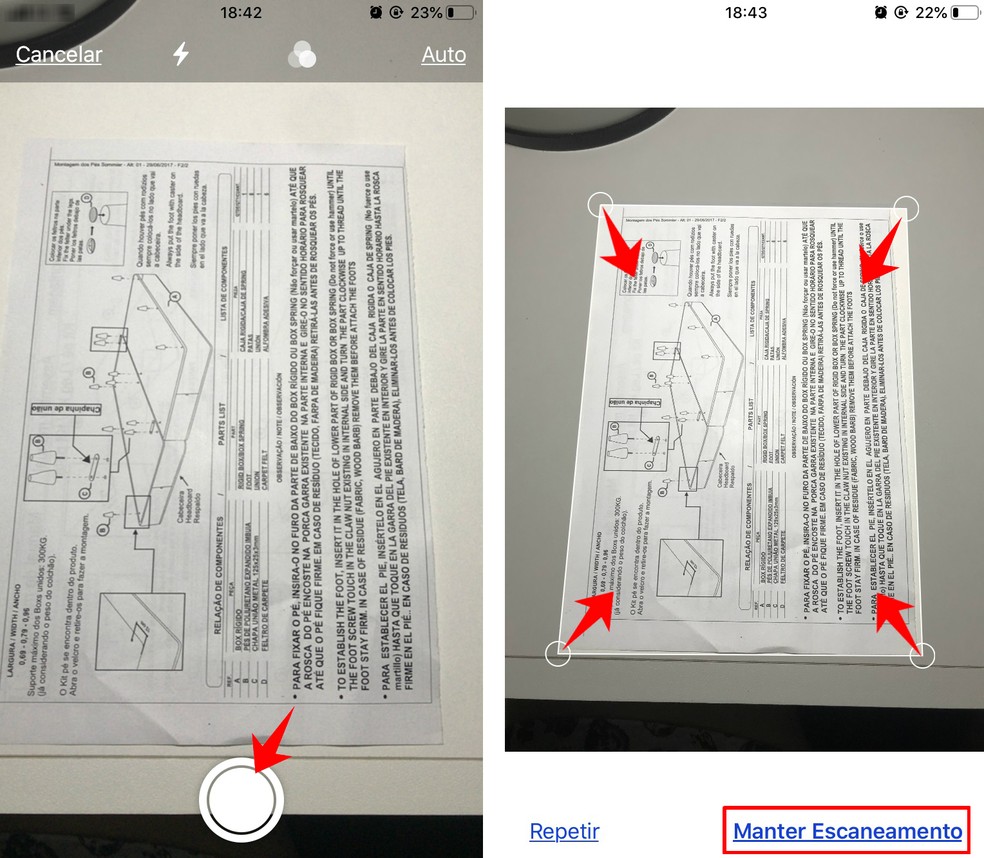 iPhone identifies scanned page margins automatically, but can be manually aligned Photo: Reproduction / Rodrigo Fernandes