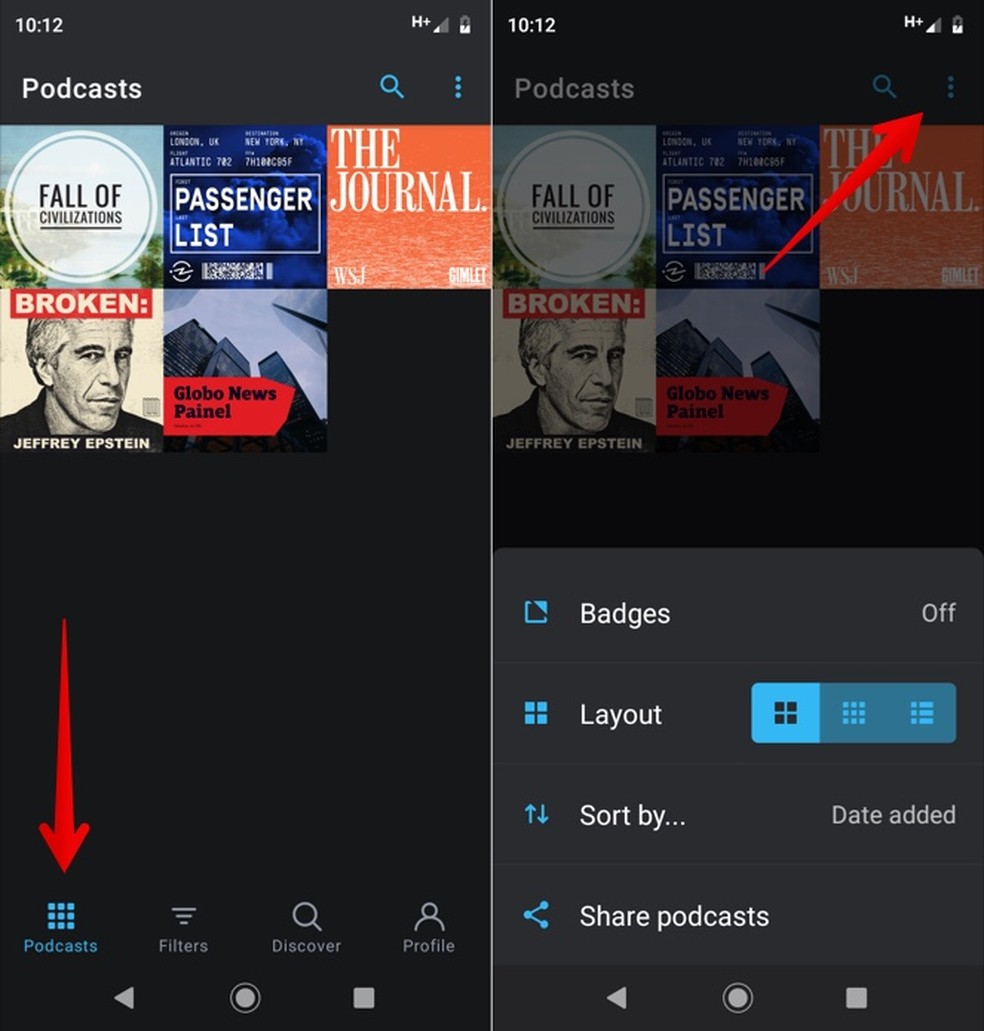 Pocket Casts Subscribed Podcast Library Photo: Reproduction / Helito Beggiora