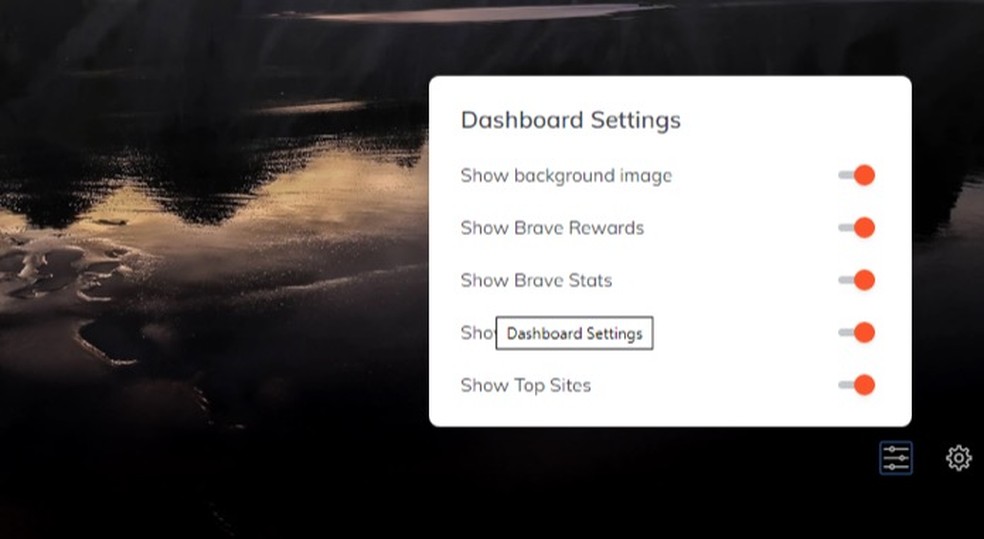 Brave browser homepage settings screen Photo: Playback / Marvin Costa