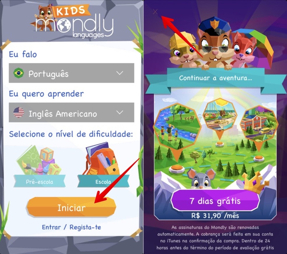 App introduction screens Languages ​​for Children Photo: Reproduction / Helito Beggiora