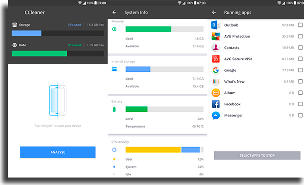 CCleaner apps to free memory on Android