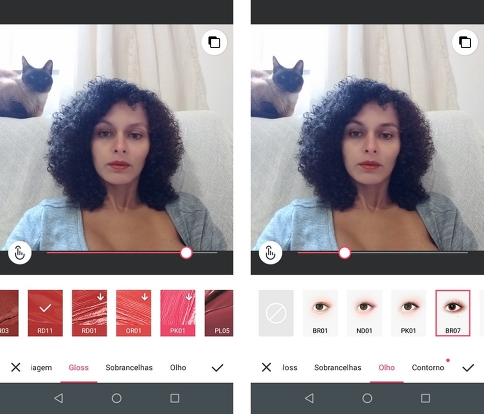Meitu, Chinese app to beautify selfies, has numerous virtual makeup combinations Photo: Reproduction / Raquel Freire