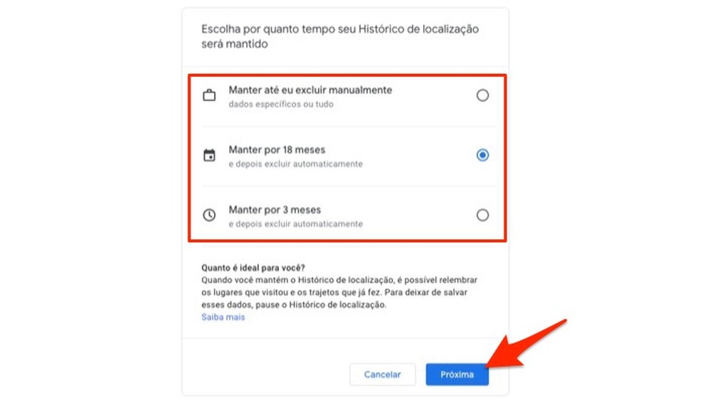 By to manage the tool to automatically delete Google's location history Photo: Playback / Marvin Costa