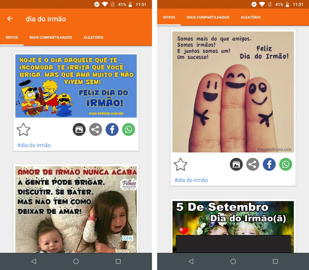 Video and Images app for WhatsApp offers different images with ready sentences Photo: Reproduction / Rodrigo Fernandes