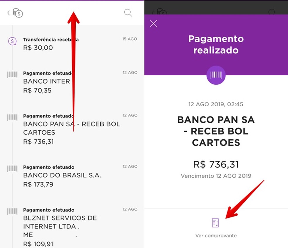 Find the desired move in the Nubank app Photo: Reproduction / Helito Beggiora