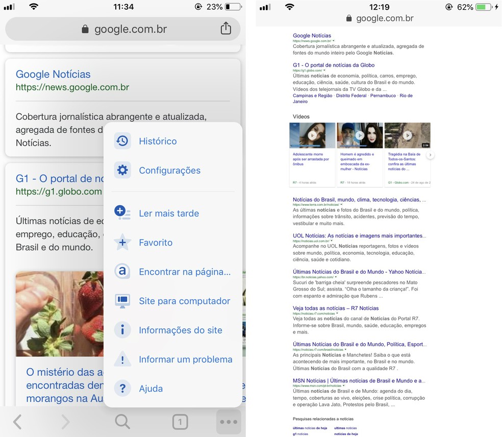 Chrome for mobile lets you open websites as if you were on your computer Photo: Reproduo / Rodrigo Fernandes