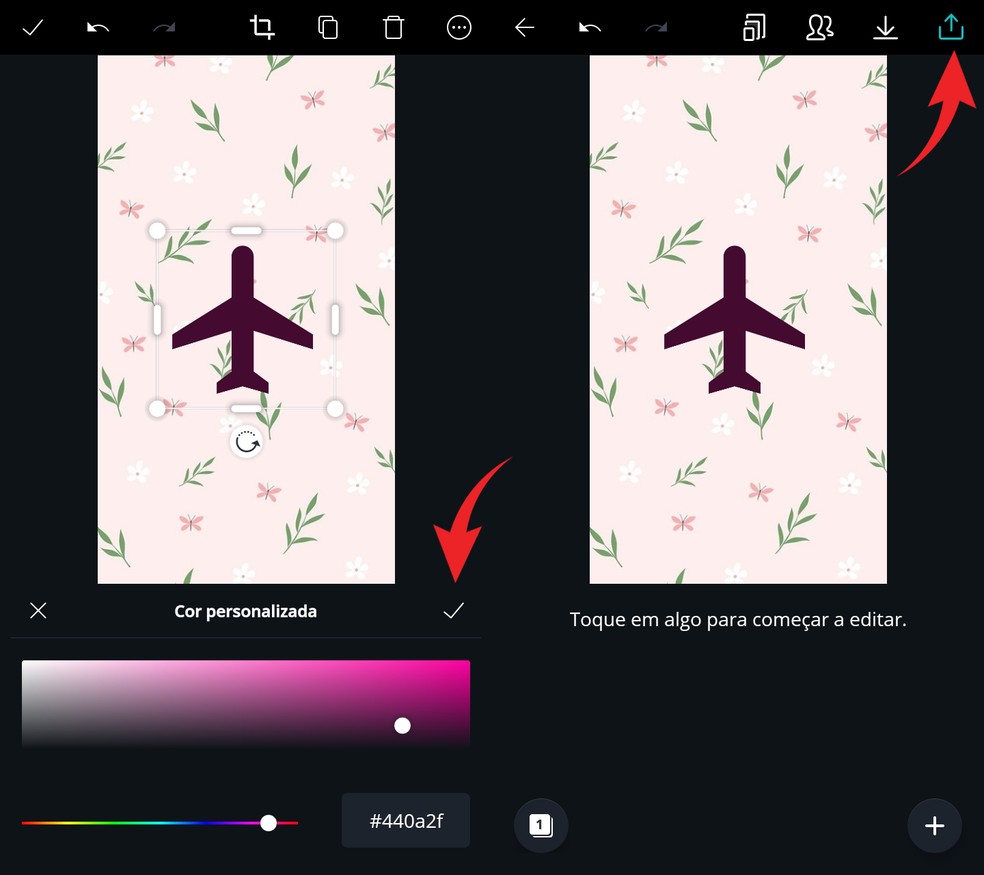 Adjust the color of the element and save the cover for stories in the mobile gallery. Photo: Reproduo / Ana Letcia Loubak