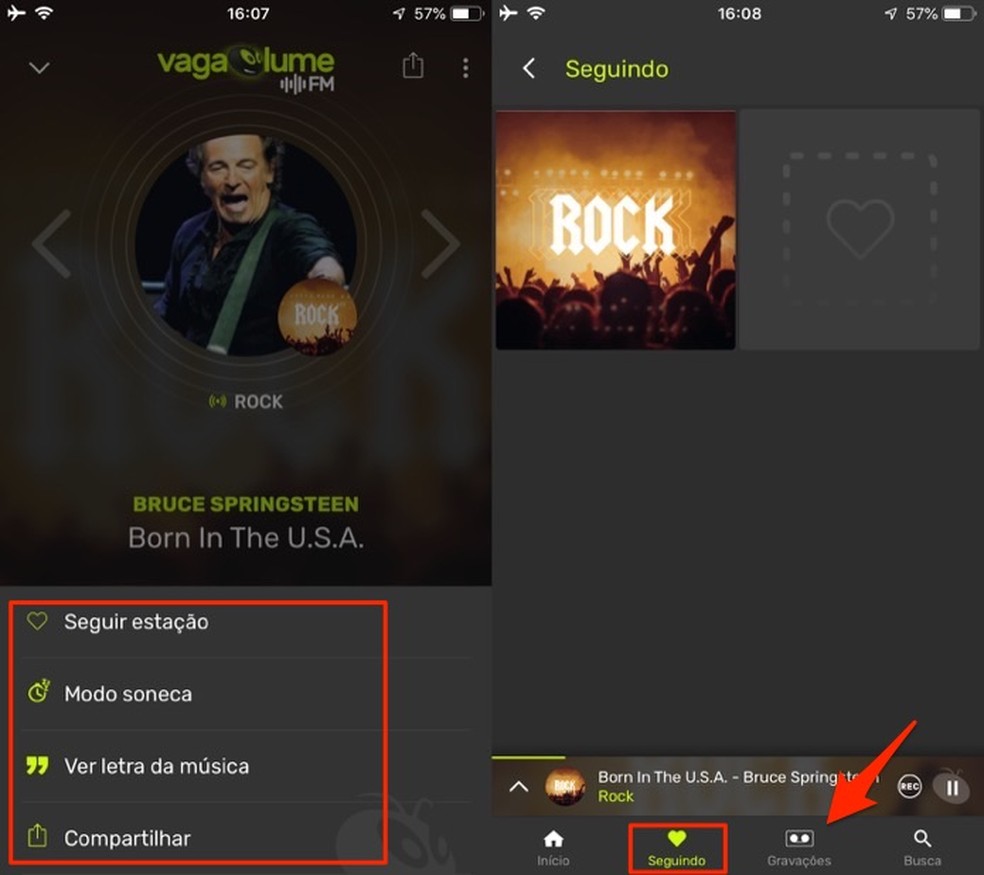 Options for a playlist in the Vagalume.fm app Photo: Reproduction / Marvin Costa