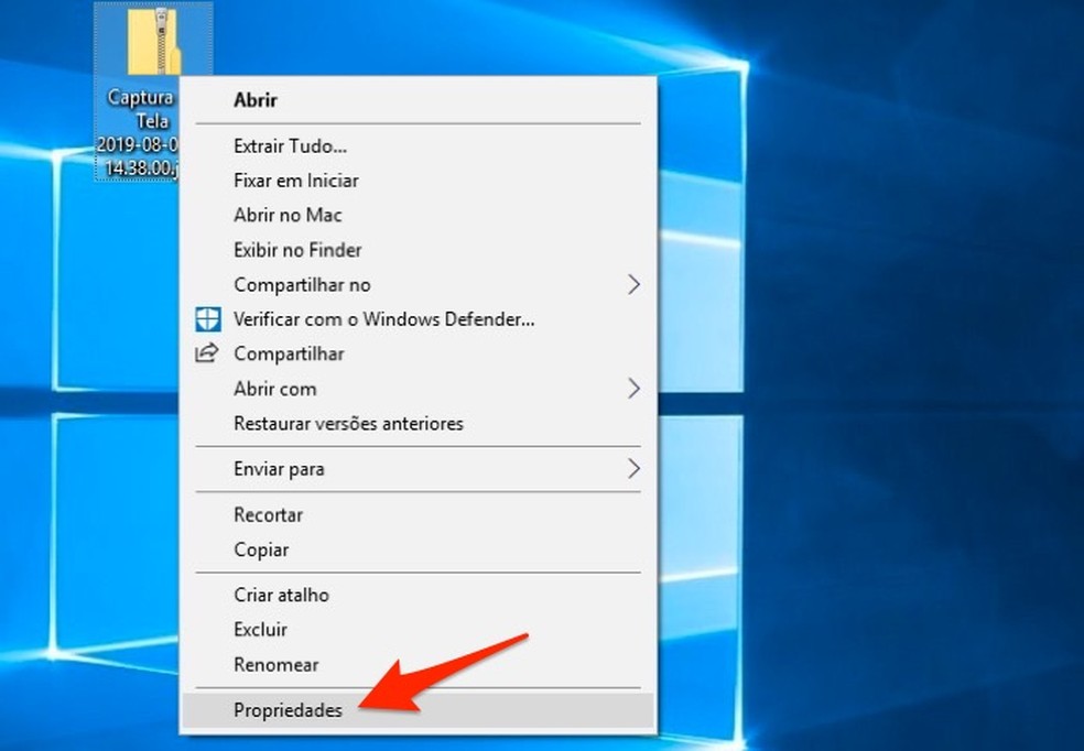 When to view properties for a folder or file in Windows 10 Photo: Playback / Marvin Costa