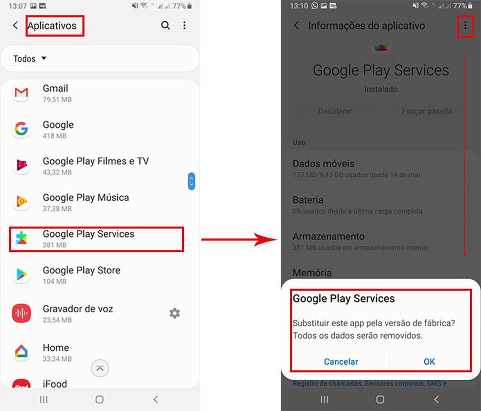 Learn how to leave Google Play Services with factory settings Photo: Playback / Fernanda Lutfi