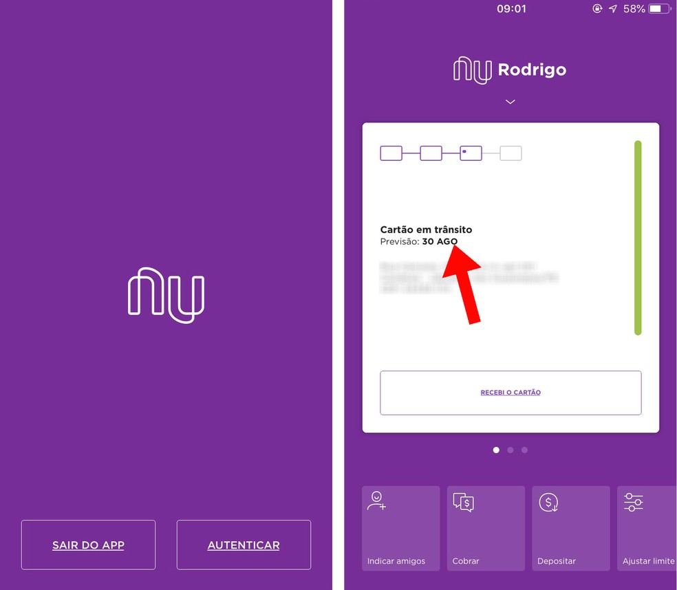 Nubank app lets you track card delivery Photo: Reproduction / Rodrigo Fernandes