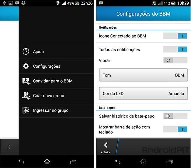 BBM Android App Settings