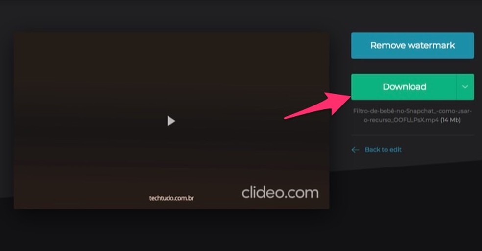 Download option for a video edited on the Clideo online service Photo: Playback / Marvin Costa