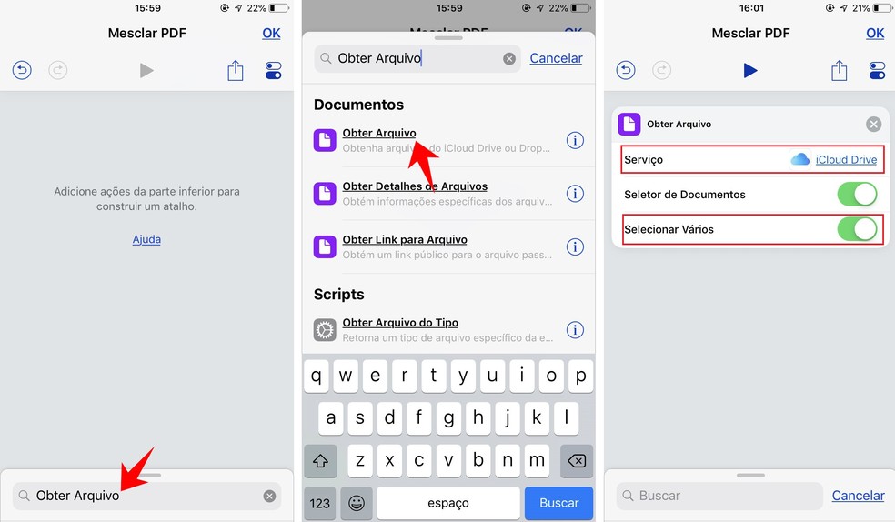إدراج إجراءات لجمع الملفات داخل التطبيق iPhone Shortcuts Photo: إعادة الإنتاج / Rodrigo Fernandes