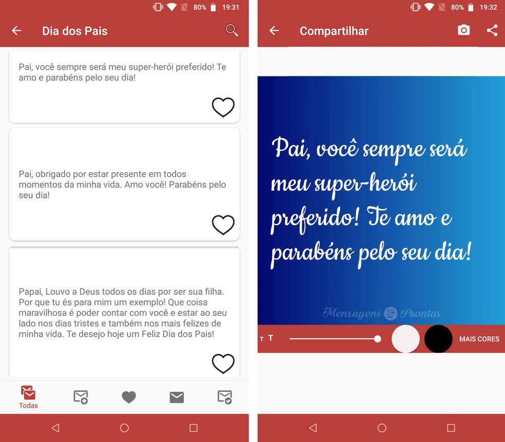 Mobile Ready Messages app turns text into images to send via WhatsApp Photo: Reproduo / Rodrigo Fernandes
