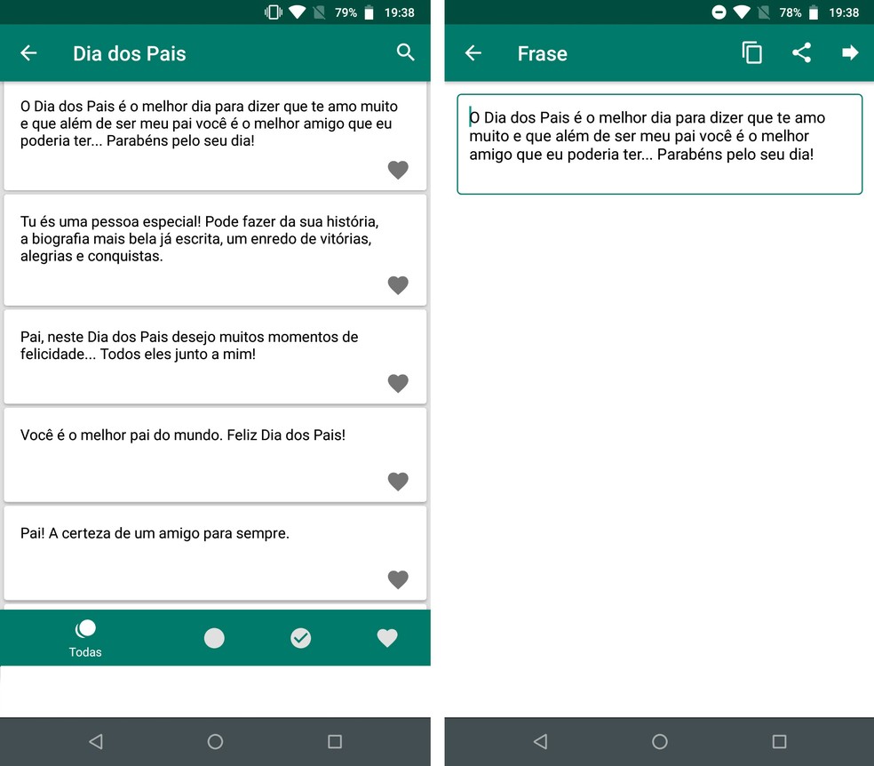 Ready Messages, Phrases and Status lets you edit texts before sending Photo: Reproduction / Rodrigo Fernandes