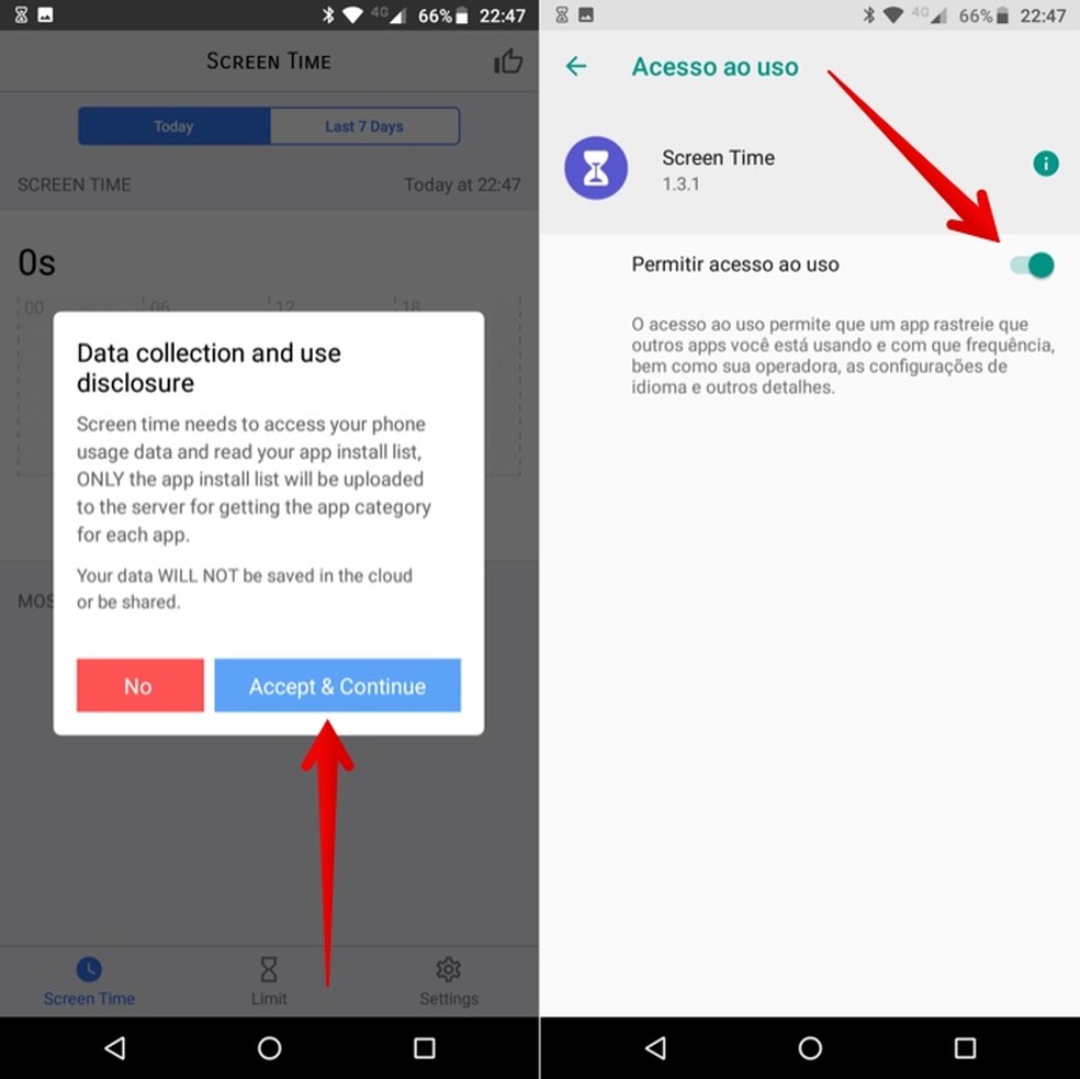 Allow Screen Time to access your usage data Photo: Playback / Helito Beggiora