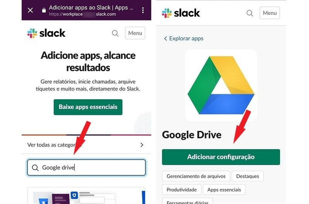 Search for the tool you want to add to Slack's workplace Photo: Reproduction / Maria Dias