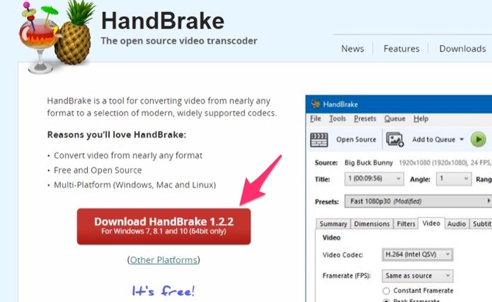 When to start downloading software for video editing HandBrake Photo: Playback / Marvin Costa