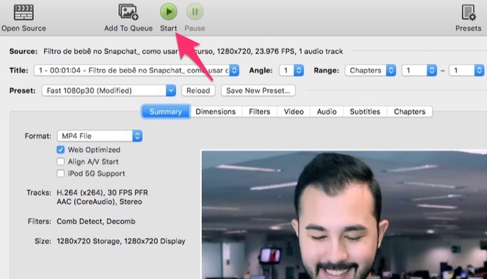 When to start converting a video using HandBrake software Photo: Playback / Marvin Costa