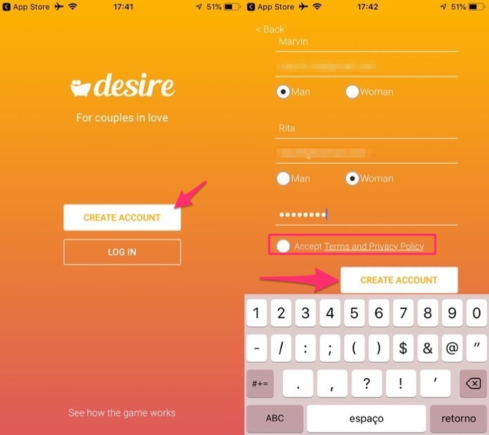 How to create a Desire app registration to spice up your love relationship Photo: Reproduction / Marvin Costa