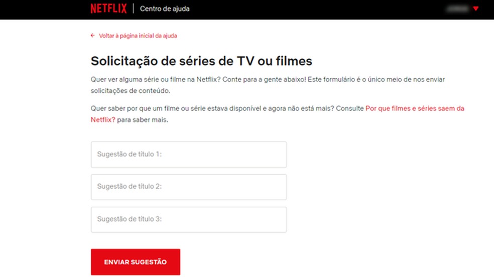   Netflix title request can be sent Photo: Playback / Gabrielle Ferreira