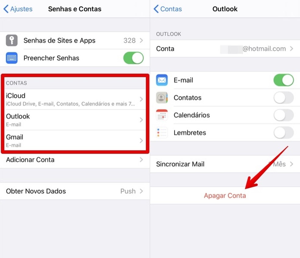 Removing iPhone Accounts in Settings Photo: Playback / Helito Beggiora