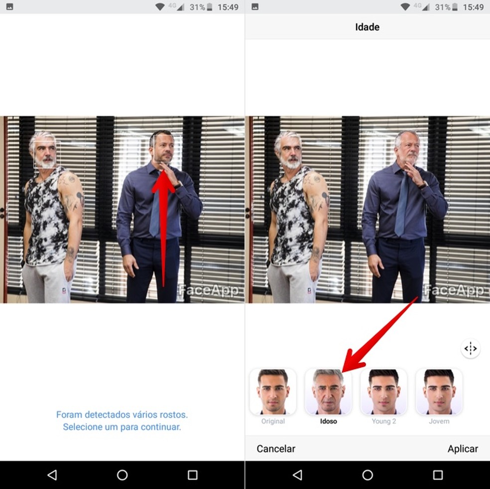 Select the second face and apply the elderly filter Photo: Reproduo / Helito Beggiora