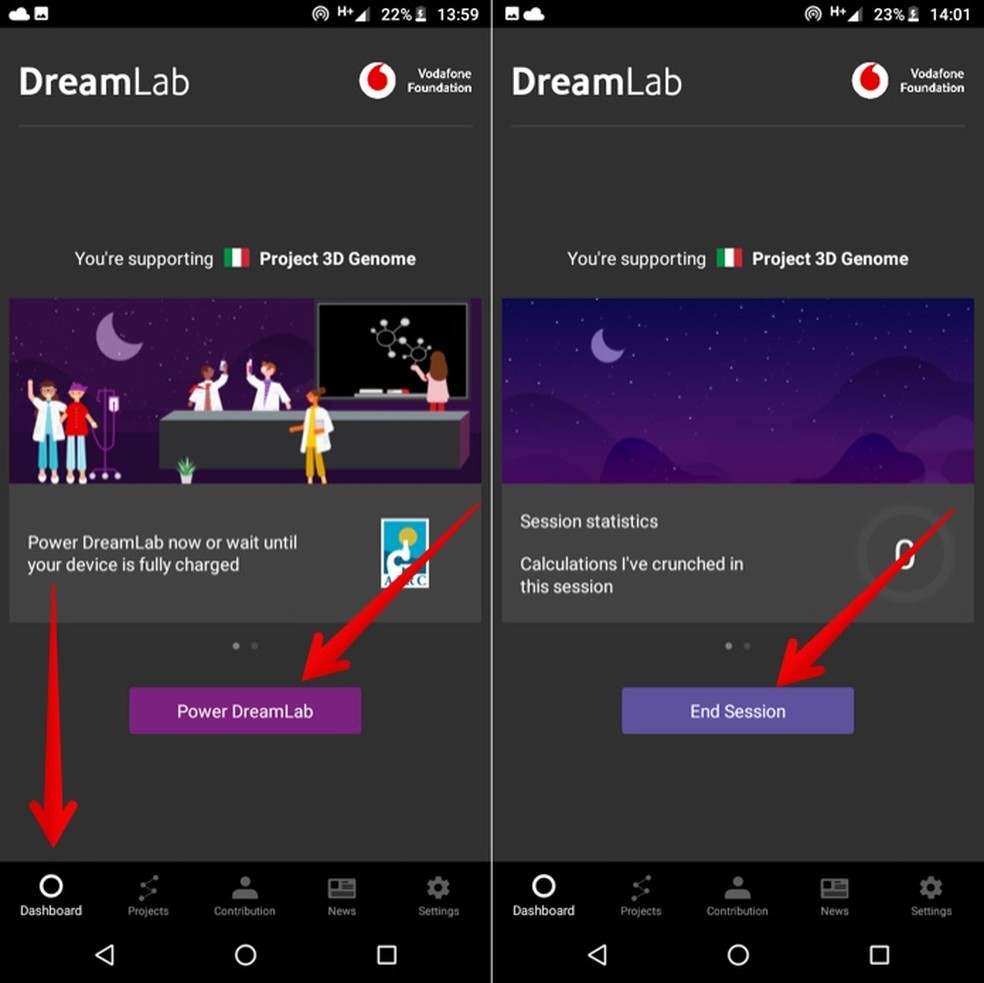 Turning DreamLab on and off during device loading Photo: Playback / Helito Beggiora