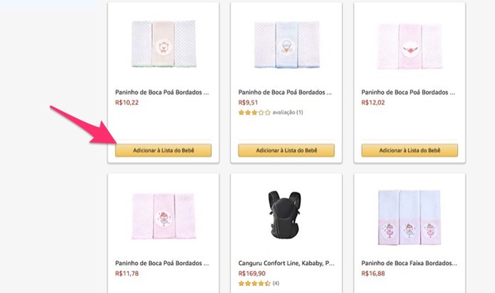 When to add products to a baby list created on the Amazon site Photo: Reproduction / Marvin Costa
