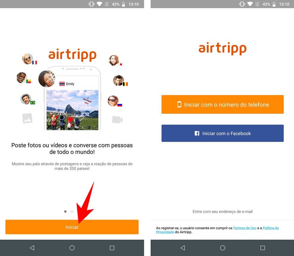 Join Airtripp with your phone number or Facebook account Photo: Reproduo / Rodrigo Fernandes