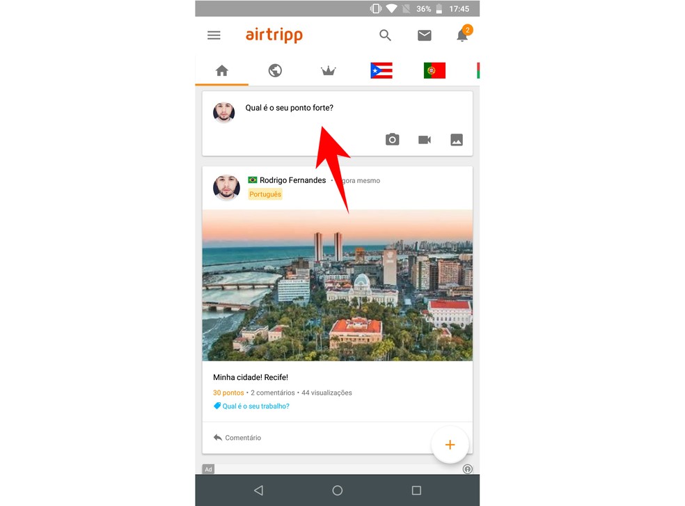 Airtripp lets you publish texts, photos and videos to promote your hometown Photo: Reproduo / Rodrigo Fernandes