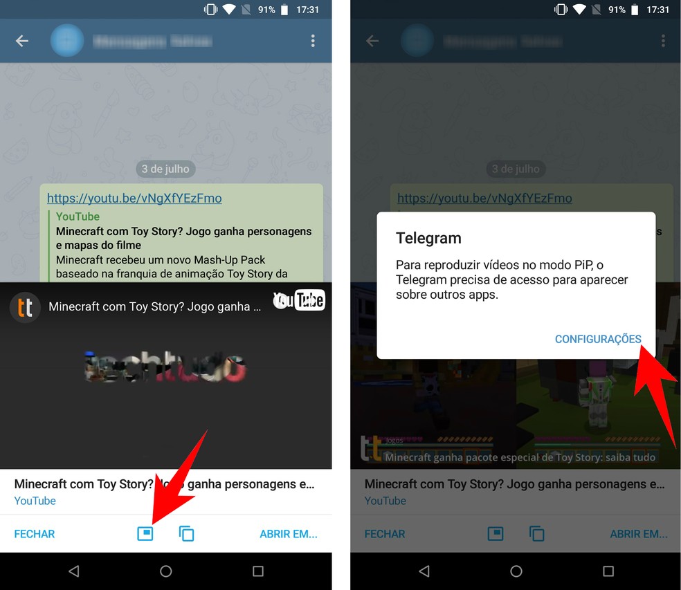 Telegram asks for permission to play videos in PiP mode Photo: Playback / Rodrigo Fernandes