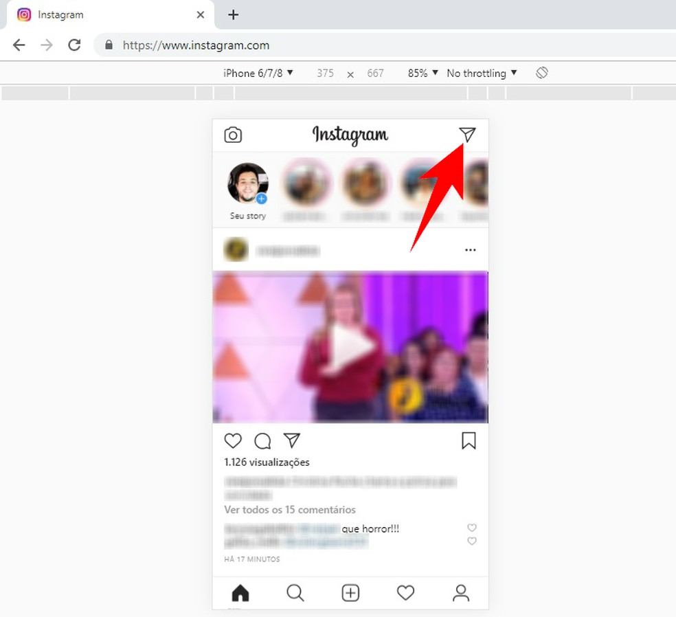 Accessing Instagram Direct from Google Chrome on your computer Photo: Reproduo / Rodrigo Fernandes