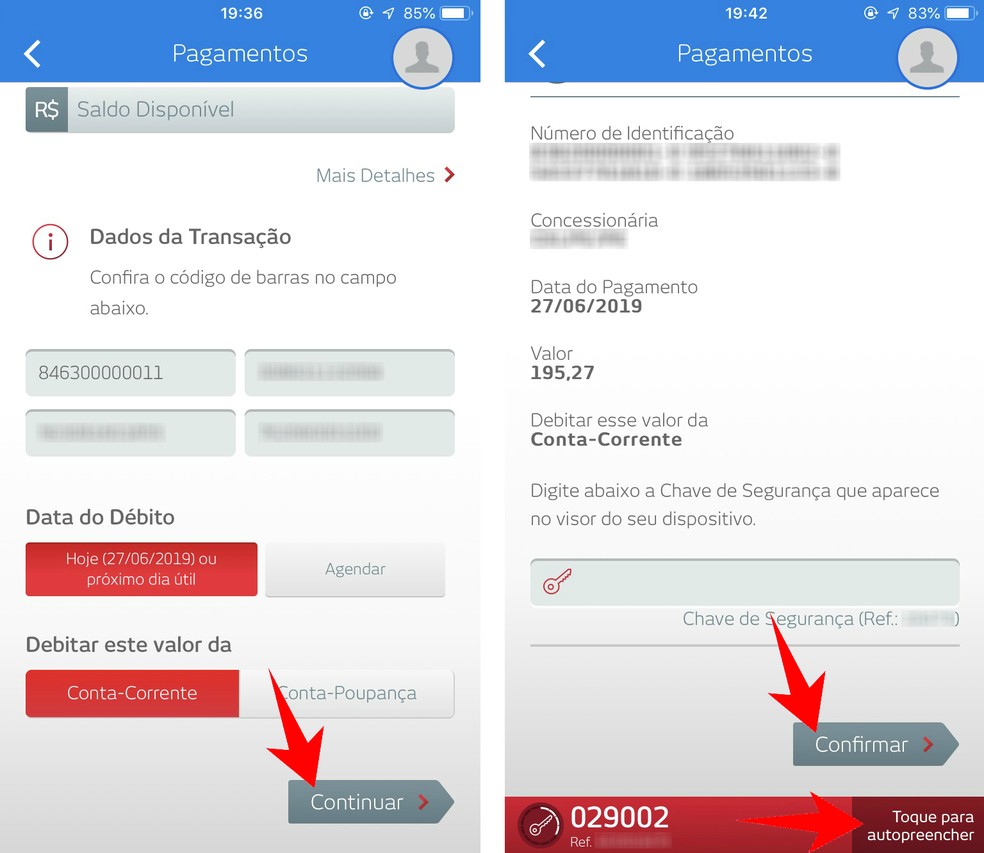 Confirm the payment details and enter the token to make the transaction in Bradesco's app. Photo: Reproduction / Rodrigo Fernandes
